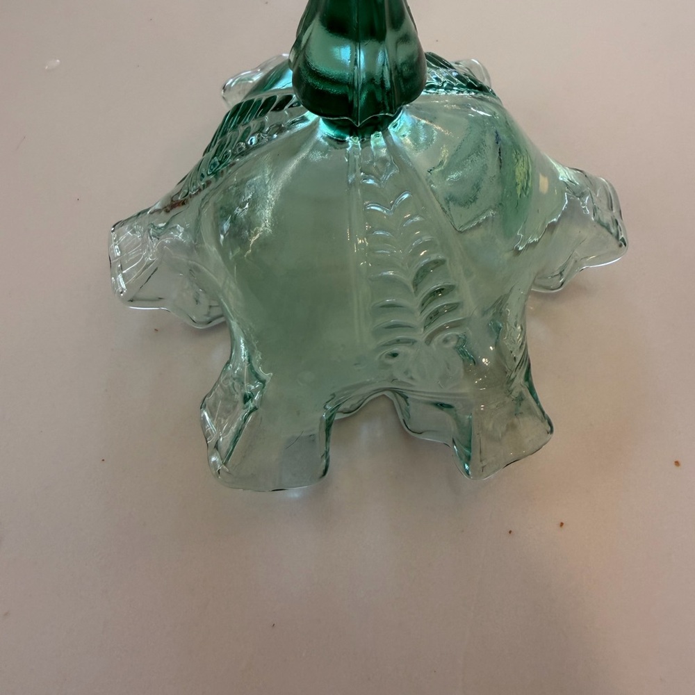 Vintage Fenton Green Glass Decorative Collectible Vase Candy Dish - Picture 8 of 12